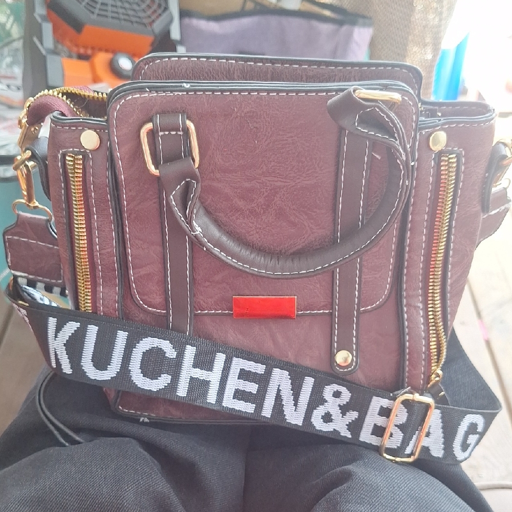 Burgundy Handbag with Gold Accents